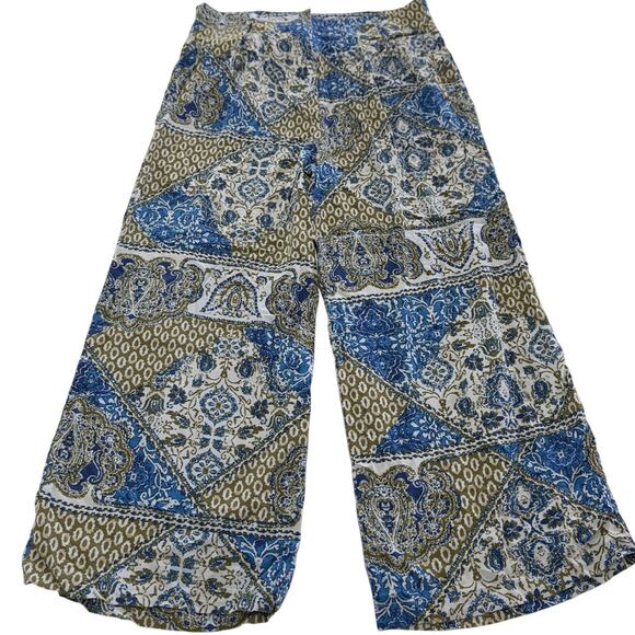 Lascana Pants Womens 8 Blue Green Printed Wide Leg Boho Coastal - Picture 2 of 11